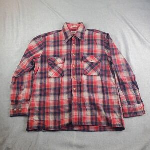Vintage Gimbles Shirt Mens Large Plaid Wool Blend Button Up Long Sleeve Pockets